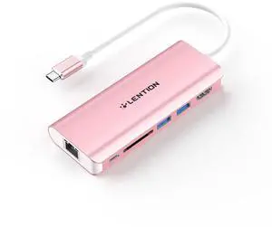 LENTION USB C Hub with 4K HDMI, SD Card Reader, 2 USB 3.0, Type C Charging & Ethernet Compatible 2023-2016 MacBook Pro, New Mac Air/Surface/Steam Deck, More, Stable Driver Adapter (CB-C68, Rose Gold)