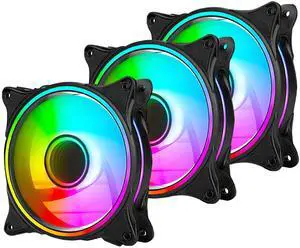 120mm ARGB PWM PC Case Fans - 800-1800RPM Computer CPU Cooling with Addressable RGB PC Case Triple Light Loop Includes SATA Adapter 3-Pack Black
