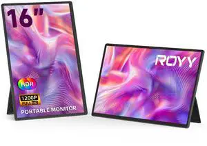 ROYY Portable Monitor Screen Extender - 16 inch 1200P FHD USB-C HDMI Computer Display Gaming IPS with Stand HDR Travel External Monitor for Laptop PC Phone Mac Switch