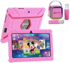 Contixo 7" Kids Tablet Bundle - V8 Tablet for Kids & KS1 Mini Karaoke Machine Bundle, Includes 50+ Disney Storybooks & Stickers, 32GB, Android, Parental Controls, Kid-Proof Case, Pink