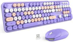 MOFii Wireless Keyboard Mouse Combo, Colorful Typewriter Full-Sized Keyboard and 2.4GHz USB Connected Mouse for Office Computer, Desktop, Laptop, PC, Windows 7/8/10 (Purple)