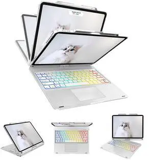 Swivel Wireless Keyboard Case for iPad Pro 12.9 (6th/5th/4th/3rd Gen), Rainbow Backlits & Multi-Touch Trackpad, Magic 360° Rotatable Protective Keyboard Cover with Pencil Holder, Thin & Light-Silver