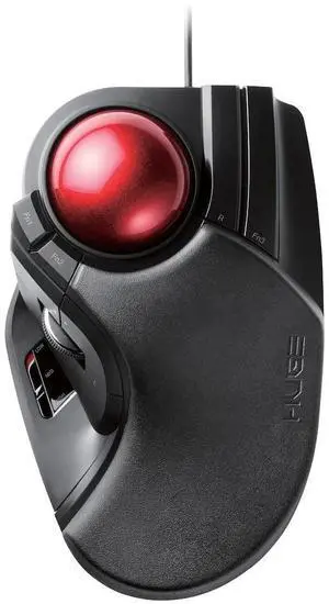 ELECOM HUGE Trackball Mouse, Wired, Finger-Operated, 8-Button Function, Palm Rest Attached, 52mm Smooth Red Ball Windows11, macOS (M-HT1URBK)