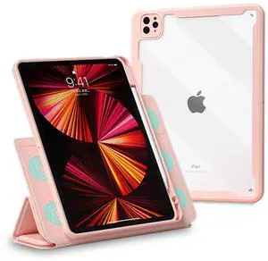 ABEIFAN Detachable Case for iPad Air 6th Gen 11-inch 2024 / Air 5th/4th Gen, iPad pro 11 inch with Pencil Holder - Clear Acrylic Inner Cover for iPad pro 11 inch 4th/3rd/2nd/1st, Auto Sleep/Wake, Pink
