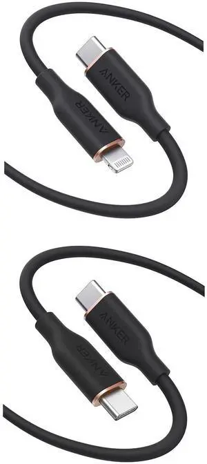 Anker USB-C to USB-C 643 Cable (100W 6ft) USB-C to Lightning 641 Cable (6ft), MFi Certified, Powerline III Flow Silicone Fast Charging Cable (Midnight Black)