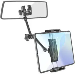 INSSKY Rearview Mirror Metal Car Tablet Mount, 360° Rotation Magic Arm Rear View Mirror Tablet Holder for All 6.1-15.6" Devices, Fit Thickness Case (Deep Max 1.18'') for iPad Pro/Air/Mini, Galaxy Tab