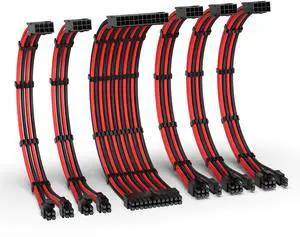 EZDIY-FAB PSU Cable Extension Kit,16AWG Power Supply Extension,1x24Pin/2x4+4 EPS/3x6+2 PCI-E,Custom PC Sleeve Cable 300MM with Combs-Black Red