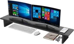 EUREKA ERGONOMIC Dual Monitor Stand - Adjustable Legs, Dual Monitor Riser, Carbon Fiber Computer Monitor Stand, Desktop Organizer, Monitor Stand Riser for PC, Computer, Laptop (Black)