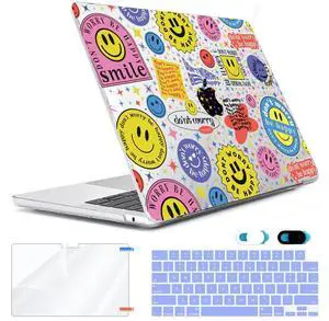 HOHAIYOO Compatible with 2025 2024 2023 MacBook Air 15 inch Case M4 M3 M2 with Retina Display &Touch ID A3241 A3114 A2941, Plastic Laptop Hard Shell+Keyboard Cover+Screen Protector+Webcam Cover, Smile