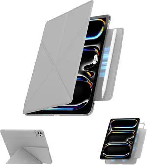 SANDUODD for iPad Pro 13 inch Case M4 2024, Slim Powerful Magnetic Attachment Full Corner Protective iPad Case with Auto Wake/Sleep and Hidden Pencil Holder (Concrete Gray, iPad pro 13 inch)