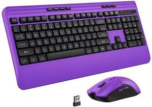 KOPJIPPOM Wireless Keyboard and Mouse Set with Quiet Keys, 2.4G Full Size Purple Keyboard and Mouse with Wrist Rest, Protective Covers, Soft Touch Silent Design for Windows, Computer, PC and Laptop