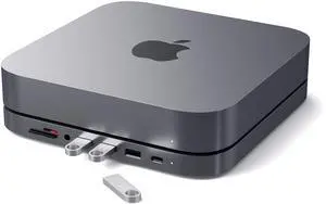 Satechi USB C Hub - Type-C Aluminum Stand & Hub - USB-C Data Port, Micro/SD Card Readers, USB 3.0 & Headphone Jack Port - for Mac Studio, Mac mini M2/M1 (Not Compatible with M4) - Space Gray