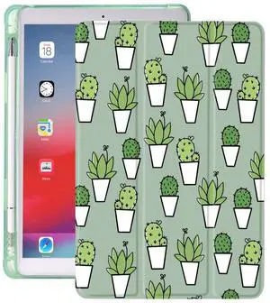 Idocolors Cacti Pad Case with Pencil Holder for 10.9" iPad Air 4 2020/iPad air 5 Cute iPad Case Cactus Case Anti-Scratch Shockproof Lightweight Green Cover Soft TPU for A2316/A2324/A2325/A2072/A2588