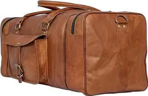 -"Harvey" Genuine Leather Holdall Duffel Gym Weekender Luggage Travel Shoulder Vintage Bag Unisex Brown (28'' INCH)