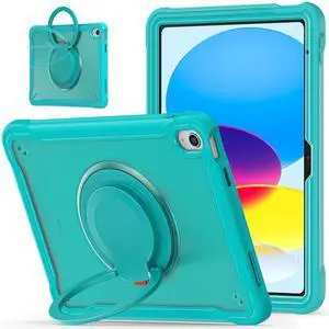Batianda Ultimate Protective Case for New iPad 11th Generation 11 inch 2025 A16 Chip Sturdy Rugged Shockproof Silicone Tablet Cover with 360° Rotatable Ring Kickstand & Pencil Holder, Blue