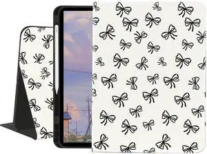 JOYLAND Cool Black Bow Case for iPad (A16) 11th Gen 2025 11-inch/10th Gen 2022 10.9 inch,White Textured Folio Protective Case with Pencil Holder Multi-Angle View Adjustable Stand Auto Wake/Sleep