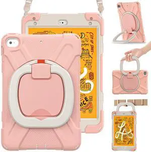 BRAECN Kids Case for iPad mini 5/4 7.9 Inch 2019/2015- Kids Friendly Silicone Case with Pencil Holder, Shoulder Strap, 360° Rotating&180 ° Folding Grip, Stable Kickstand for iPad mini 5/4- Rose Gold