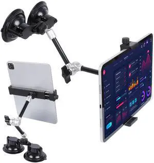 FPN Tablet Mount for Truck, Ultra-Durable Metal iPad Holder with Super Dual Suction Cup for Car Windshield, 360° Rotation 10" Magic Arm Tablet Holder for iPad Pro 12.9/11/Air/Mini, Samsung Galaxy Tab