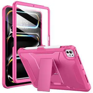 Soke Case for iPad Pro 11 Inch M4 (2024, 5th Generation), with Built-in Screen Protector and Kickstand, Rugged Full Body Protective Cover for Apple iPad Pro 11-Inch 5th Gen - Hot Pink
