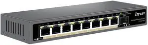 Ztyuav 9 Port Unmanaged 2.5G Ethernet Switch with 8 x 2.5G RJ-45 Base-T Ports, 1 x 10G SFP+, Ports Speed Auto-Negotiation-100/1000/2500Mbps, Desktop/Wall Mount, Fanless & Metal