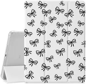 Black Bow Case for iPad (A16) 11th Gen 2025 11-inch/10th Gen 2022 10.9 inch,Girly Protective Case,Pencil Holder & Clear Transparent Soft TPU Back & Trifold Smart Pad White Cover