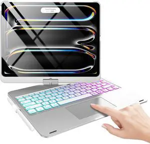 Keyboard Case for iPad Pro 13-inch (M4, 2024), Trackpad, 360° Rotatable, Bluetooth Keyboard Cover, 7 Colors Backlit with Pencil Holder for iPad Pro 13 (SM-A2925/A2926/A3007), Auto Sleep/Wake, Silver