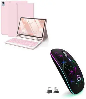 TaIYanG Keyboard Case for iPad Air 11-inch M2/ Air 5th/ 4th Generation Bundle with Wireless Mouse, 2.4G Portable Optical Quiet Cute Mouse with USB Receiver and Type C Adapter