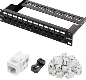 iwillink 12 Port RJ45 Through Coupler Cat6 Patch Panel with Back Bar and Keystone Jack RJ45 Keystone Jack 25-Pack