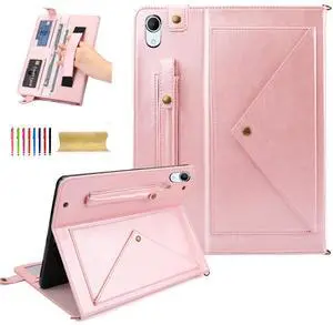 Dteck for iPad 10th Generation Case 2022, Premium PU Leather Business Folio Smart Auto Wake/Sleep Cover Shoulder/Hand Strap Card Slots Wallet Case with Pencil Holder for iPad 10th Gen 10.9",Rosegold
