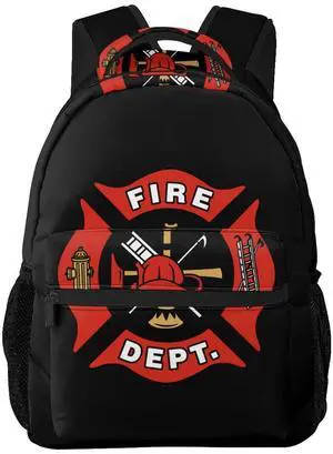 Gesey-R4T Firefighter Fire DEPT. Logo Rescue Pattern Casual School Backpack Bag, Laptop Hiking Travel Shoulder Daypack College Bookbag for Men Woman Girls Boys Teens