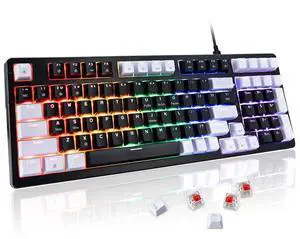 WJX Mechanical Gaming Keyboard Wired 98 Full Key Compact RGB Backlit with 19 Modes Computer Clicky Keyboards for PC & Mac, Hot-Swappable Red Tactile Mechanical Switch, USB-C control PBT KeycapsBlack