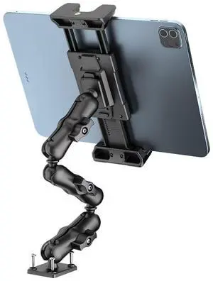 OHLPRO Heavy Duty Drill Base Tablet Mount Holder, 360° Adjustable iPad Mount Truck Dashboard, 3-Stage Stand for 5-13" iPad Pro Air Mini Galaxy Tab Switch, Tablet Vehicle for Car Wall Desk