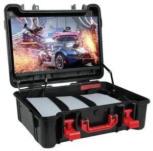 ARMORR GAMERSBOX Portable Gaming Monitor - 21.5" FHD IPS Display (max. 75Hz, FreeSync), Tough IP65 Hard Shell Case, Compatible with PS4/PS5 Xbox, HDMI Cable, Wheeled Trolley & VESA Stand