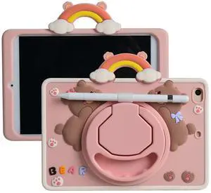 Cartoon Case for iPad Air 1/2 iPad 9.7 2017/2018 MONEHOYSY Cute Soft Silicone Kickstand [Drop Proof,Shock Proof,Anti Slip] Back Stand Cover Case for Kids Children Teens Girls Boys (Bear)
