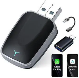 Wireless CarPlay Adapter for iPhone/Android Auto, 3 in1 Plug and Play Convert Wired to Wireless Apple CarPlay Adapter, Mini Size with Type-C Interface, Stable Control & No Delay