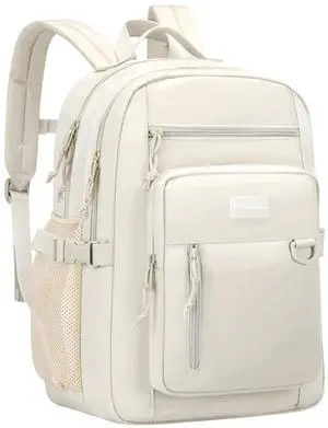 PRAGARI Kids Backpack for School Cute Aesthetic Beige Backpack Girls Student Bookbag Women Travel Lightweight Book Bag