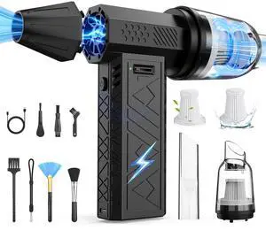 Compressed Air Duster and Vacuum 2 in 1, 180000RPM Powerful Electric Air Duster, 100-Gear Adjustable Ultra Brushless Motor, 8000mAh Rechargeable Air Blower for Computer, Electronics, Car, Home