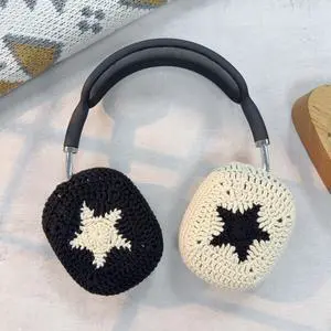 Handmade Crochet Black and White Star Headphone Cover Compatible with AirPods Max, Protective Case for Music Lovers Handmade Crochet Black and White Star Headphone Cover Compatible with AirPods Max, Protective Case for Music Lovers