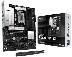 ASRock B860 Rock WiFi 7 ATX Motherboard, Supports Intel Core Ultra Processors (Series 2, LGA1851), DDR5 8666+ (OC), PCIe 5.0, WiFi 7, 2.5G LAN, Dr.MOS ASRock B860 Rock WiFi 7 ATX Motherboard, Supports Intel Core Ultra Processors (Series 2, LGA1851), DDR5 8666+ (OC), PCIe 5.0, WiFi 7, 2.5G LAN, Dr.MOS