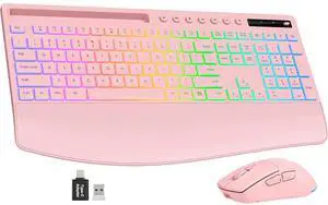 Trueque Wireless Keyboard and Mouse Combo, 4000mAh Rechargeable Backlit Keyboard with Wrist Rest & Phone Holder, Full Size Quiet Typing 2.4G USB-A/Type-C for PC Laptop Windows Mac (Pink) Trueque Wireless Keyboard and Mouse Combo, 4000mAh Rechargeable Backlit Keyboard with Wrist Rest & Phone Holder, Full Size Quiet Typing 2.4G USB-A/Type-C for PC Laptop Windows Mac (Pink)