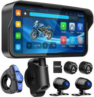 LBW 6.25" Carplay Screen for Motorcycle (Includes128G SD Card) with Dual 2K Dash Cam, TPMS, Wireless Android Auto, GPS Navigation, IP67 Waterproof, HD Touch Screen, Bluetooth, Remote Control, S LBW 6.25" Carplay Screen for Motorcycle (Includes128G SD Card) with Dual 2K Dash Cam, TPMS, Wireless Android Auto, GPS Navigation, IP67 Waterproof, HD Touch Screen, Bluetooth, Remote Control, S