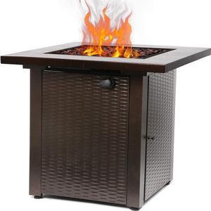 Propane Fire Pit Table 28 inch 50000 BTU Outdoor Gas Fire Pit with Lid and Lava Rock Square Firepit Table for Outside Patio Garden Backyard ETL Listed