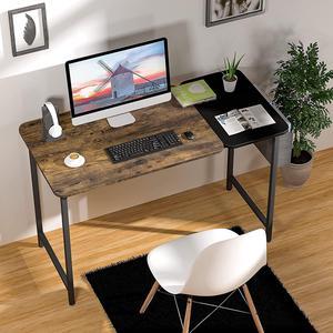 Computer Desk with Storage Bag Wood Home Office Desk Industrial Student Study Writing Desk with Splice Board Modern Work Desk for Bedroom Rustic Brown and Black
