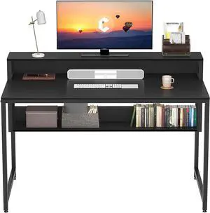 Computer Home Office Desk, 47" Small Desk Table with Storage Shelf and Bookshelf, Study Writing Table Modern Simple Style Space Saving Design Computer Home Office Desk, 47" Small Desk Table with Storage Shelf and Bookshelf, Study Writing Table Modern Simple Style Space Saving Design