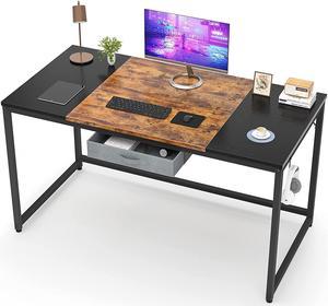 47 Inch Computer Desk with Drawer Industrial Home Office Desk with Storage Simple Writing Table with Splice Board Black and Rustic Brown