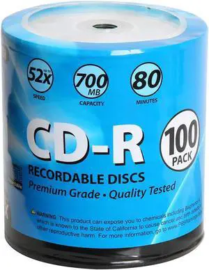 CD-R Discs 100 Pack 52x 700MB/80 Minute Blank Data Recordable Media - 100-Pack Wrap CD-R Discs 100 Pack 52x 700MB/80 Minute Blank Data Recordable Media - 100-Pack Wrap