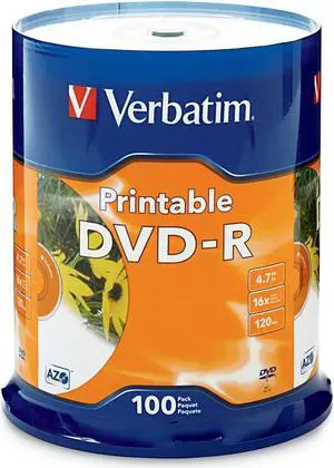 Verbatim DVD-R 4.7GB 16X White Inkjet Printable - 100pk Spindle, 100-Disc (95153) Verbatim DVD-R 4.7GB 16X White Inkjet Printable - 100pk Spindle, 100-Disc (95153)
