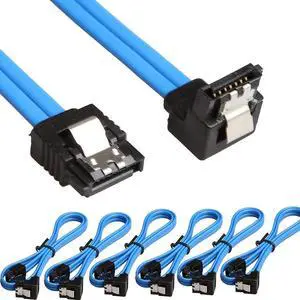 6 Pack 90 Degree Right-Angle SATA III Cable 6.0 Gbps with Locking Latch 18Inch (6X Sata Cable Blue) 6 Pack 90 Degree Right-Angle SATA III Cable 6.0 Gbps with Locking Latch 18Inch (6X Sata Cable Blue)