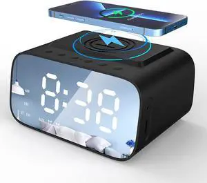 Digital Alarm Clock Bedside Wireless Charger and USB Charging Station, Bluetooth Speaker, FM Radio for Bedroom/Office, Large Led Display with 3 Levels of Brightness Dimmer, Dual Alarm, Snooze Mode Digital Alarm Clock Bedside Wireless Charger and USB Charging Station, Bluetooth Speaker, FM Radio for Bedroom/Office, Large Led Display with 3 Levels of Brightness Dimmer, Dual Alarm, Snooze Mode