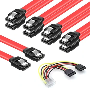 SATA Cables III, SSD Data Cable 6.0 Gbps & SATA Power Splitter Cable 4 Pin to Dual 15 Pin Hard Drive Connection Cables Compatible with SATA Connectors 6 Pack Red SATA Cables III, SSD Data Cable 6.0 Gbps & SATA Power Splitter Cable 4 Pin to Dual 15 Pin Hard Drive Connection Cables Compatible with SATA Connectors 6 Pack Red